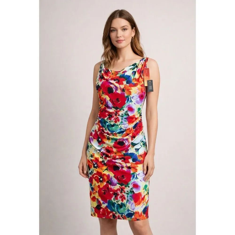 Lauren Ralph Lauren Floral Sheath Dress Size 8 Ruched NWT